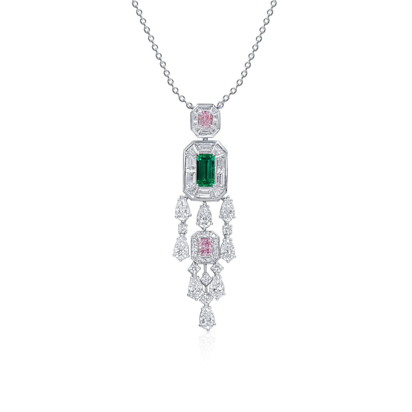 天然 艳绿色 哥伦比亚 祖母绿吊坠，总重5.31克拉，八角形，GRS 认证