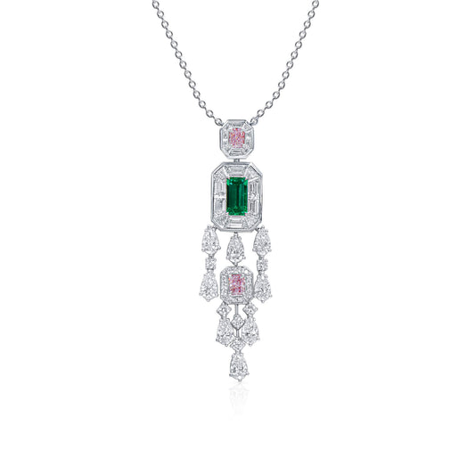 天然 艳绿色 哥伦比亚 祖母绿吊坠，总重5.31克拉，八角形，GRS 认证