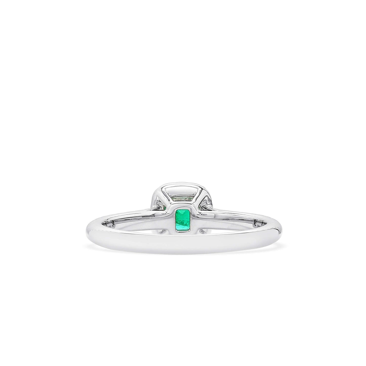 Natural Vivid Green Colombian Emerald Halo Ring, 18K White Gold, Radiant Shape, 0.55 Ct. TW