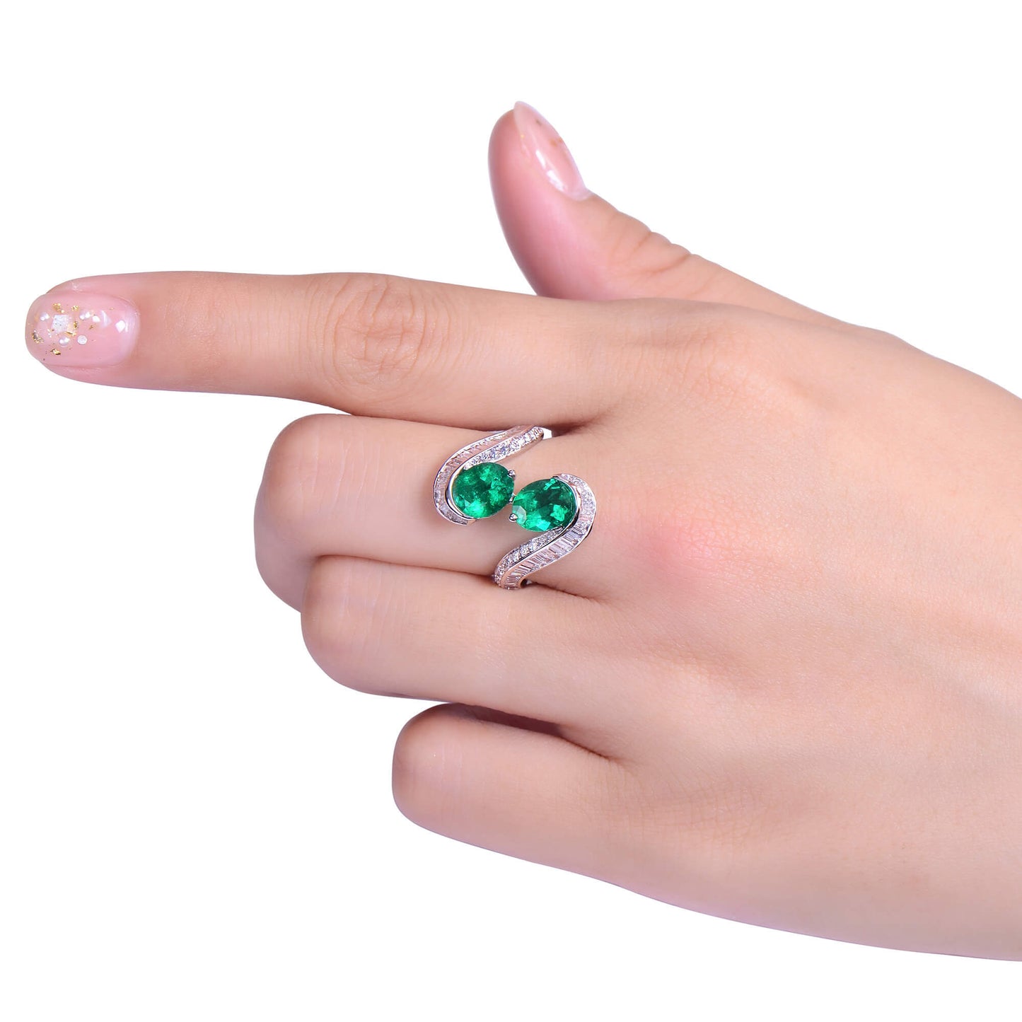 Natural Vivid Green Colombian Emerald Ring, 18K White Gold, Oval Shape, 3.47 Ct. TW