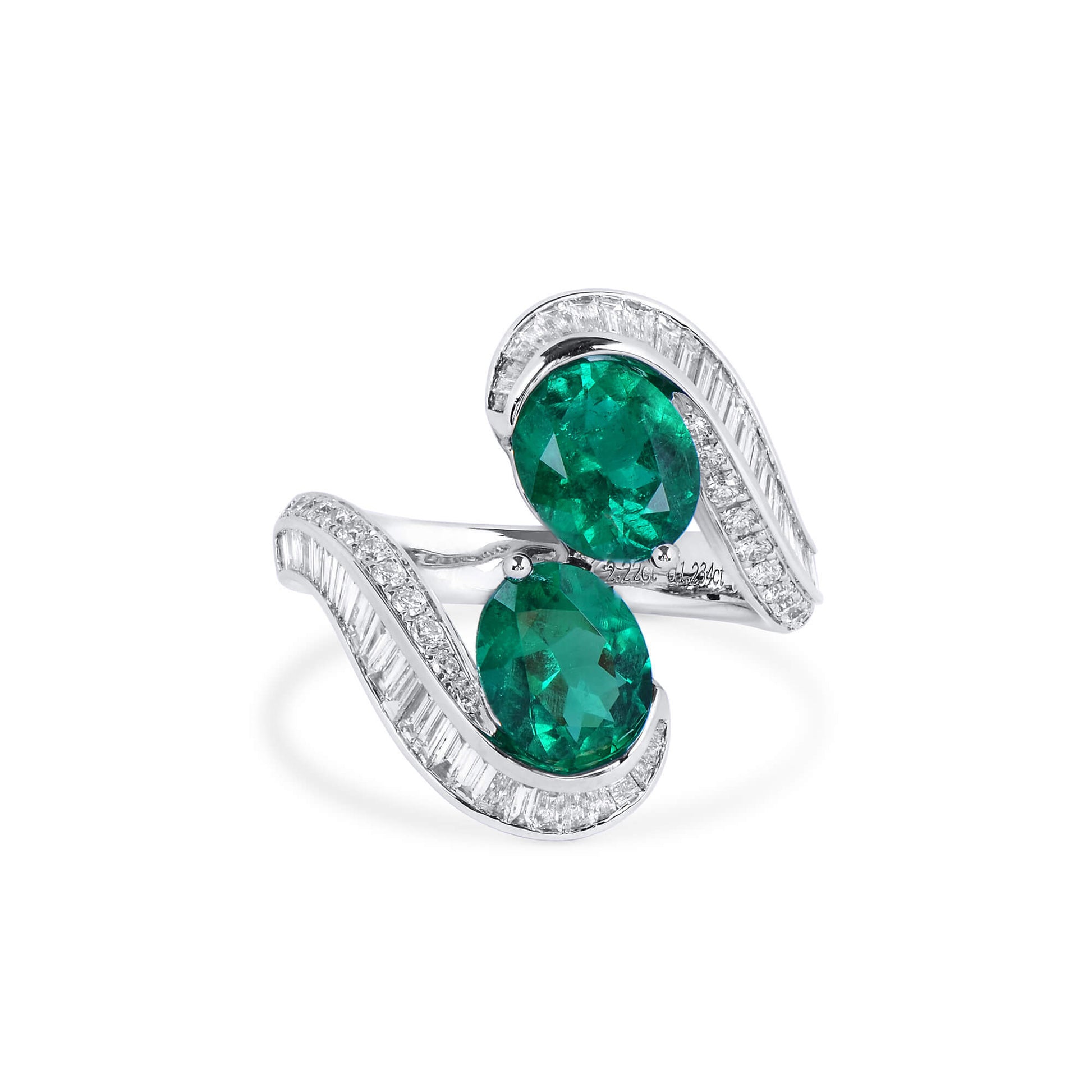 Natural Vivid Green Colombian Emerald Ring, 18K White Gold, Oval Shape, 3.47 Ct. TW