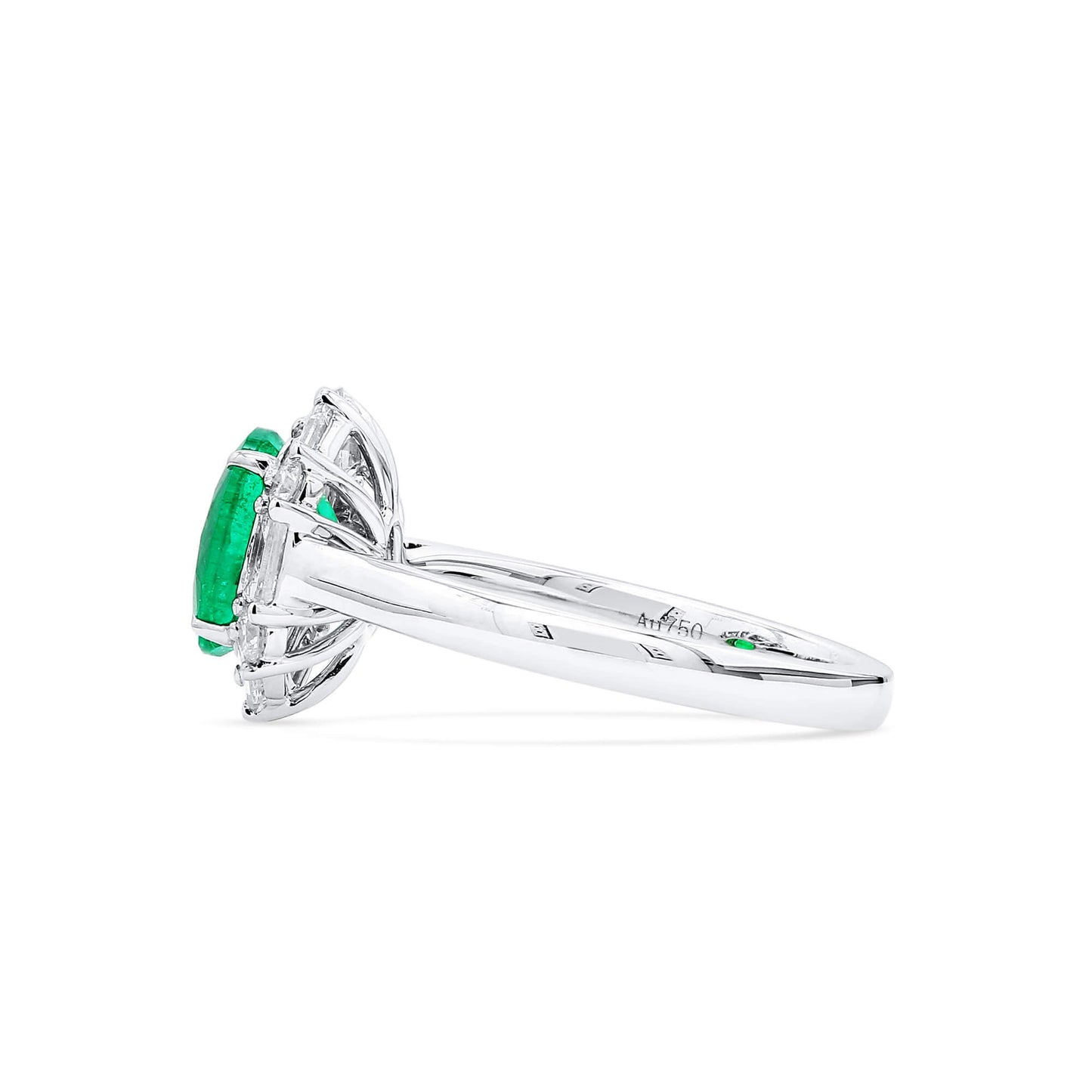 Natural Vivid Green Colombian Emerald Halo Ring, 18K White Gold, Round Shape, 2.48 Ct. TW
