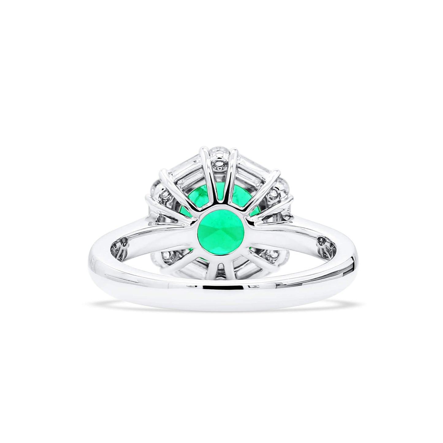 Natural Vivid Green Colombian Emerald Halo Ring, 18K White Gold, Round Shape, 2.48 Ct. TW