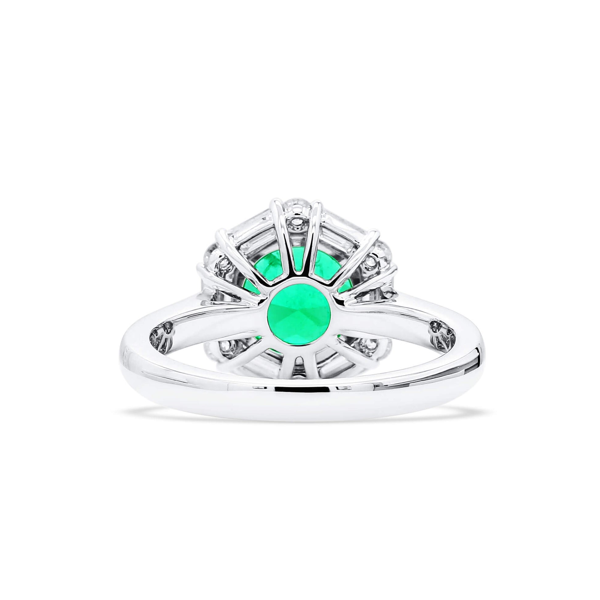 Natural Vivid Green Colombian Emerald Halo Ring, 18K White Gold, Round Shape, 2.48 Ct. TW