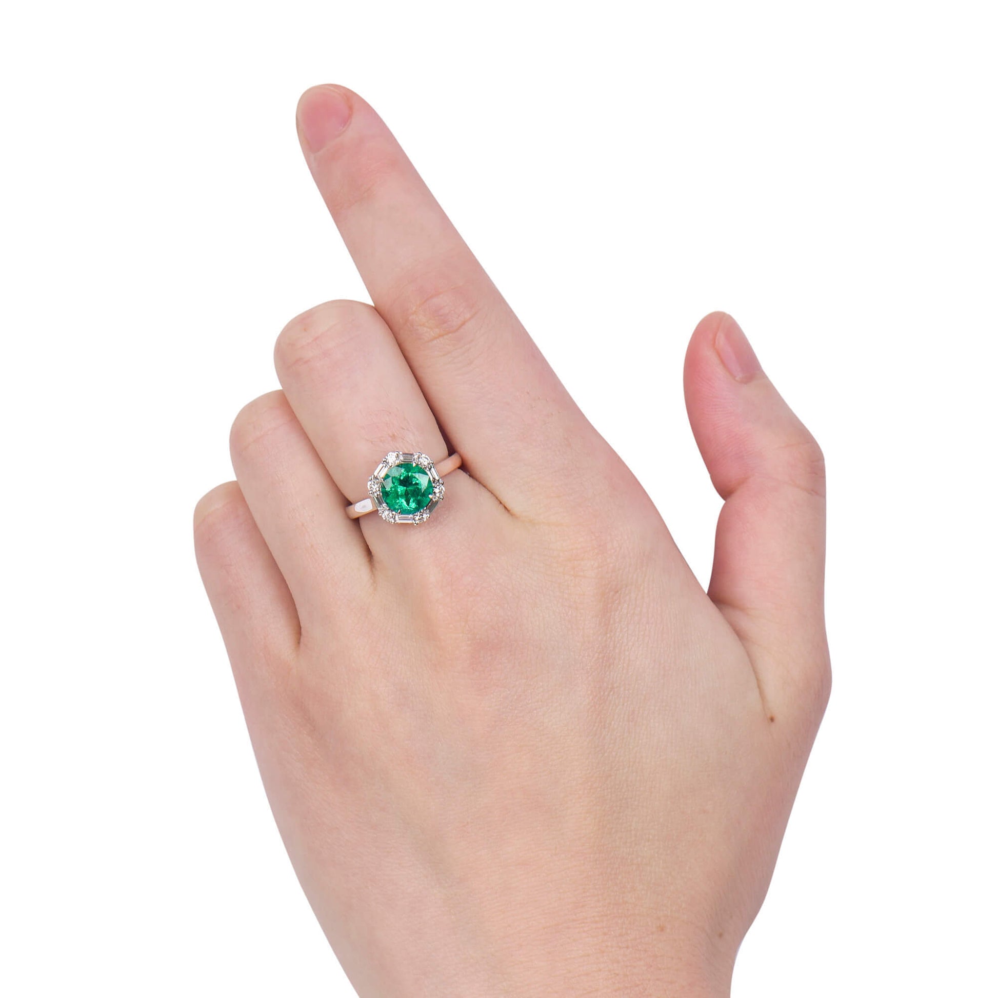 Natural Vivid Green Colombian Emerald Halo Ring, 18K White Gold, Round Shape, 2.48 Ct. TW