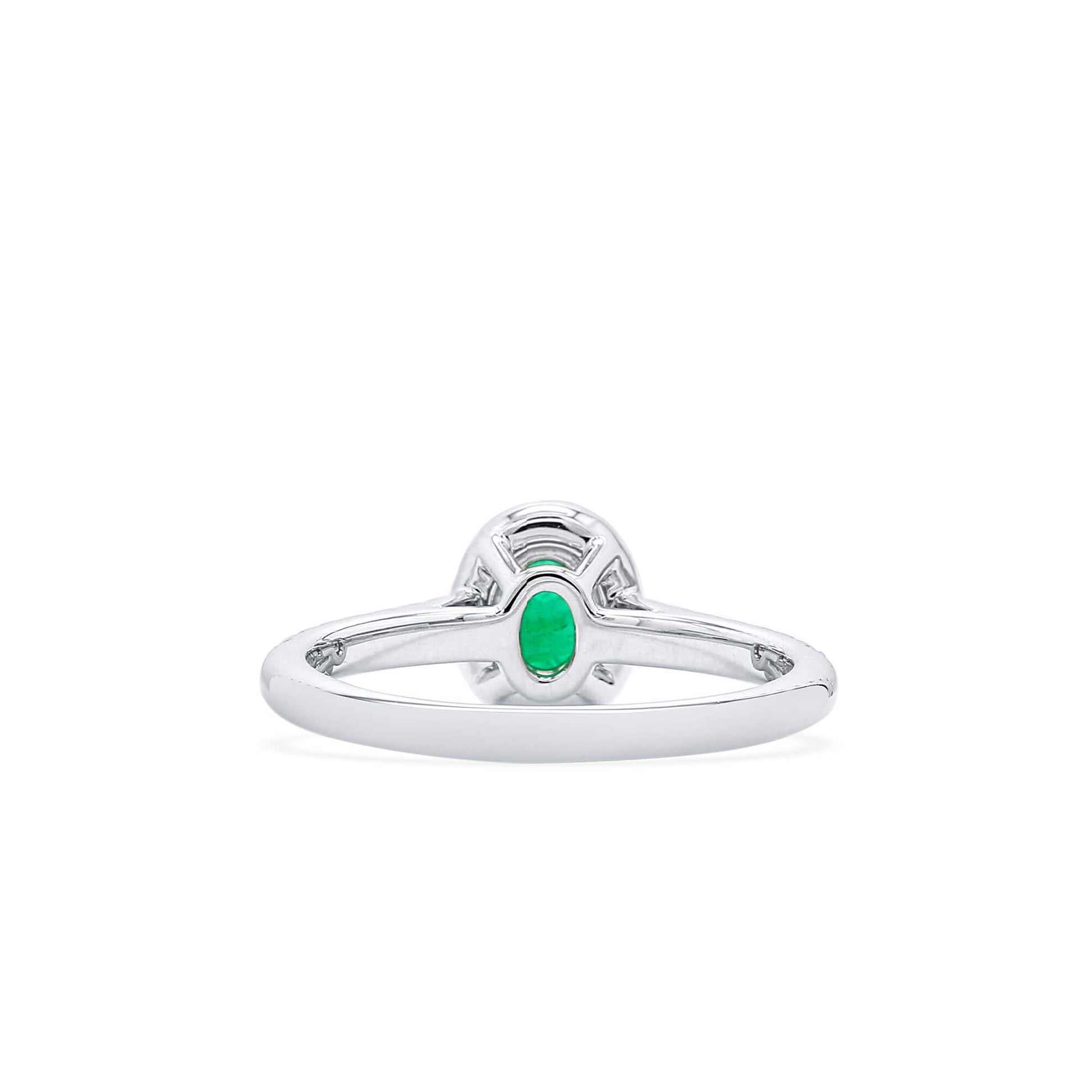 Natural Vivid Green Colombian Emerald Halo Ring, 18K White Gold, Oval Shape, 0.58 Ct. TW