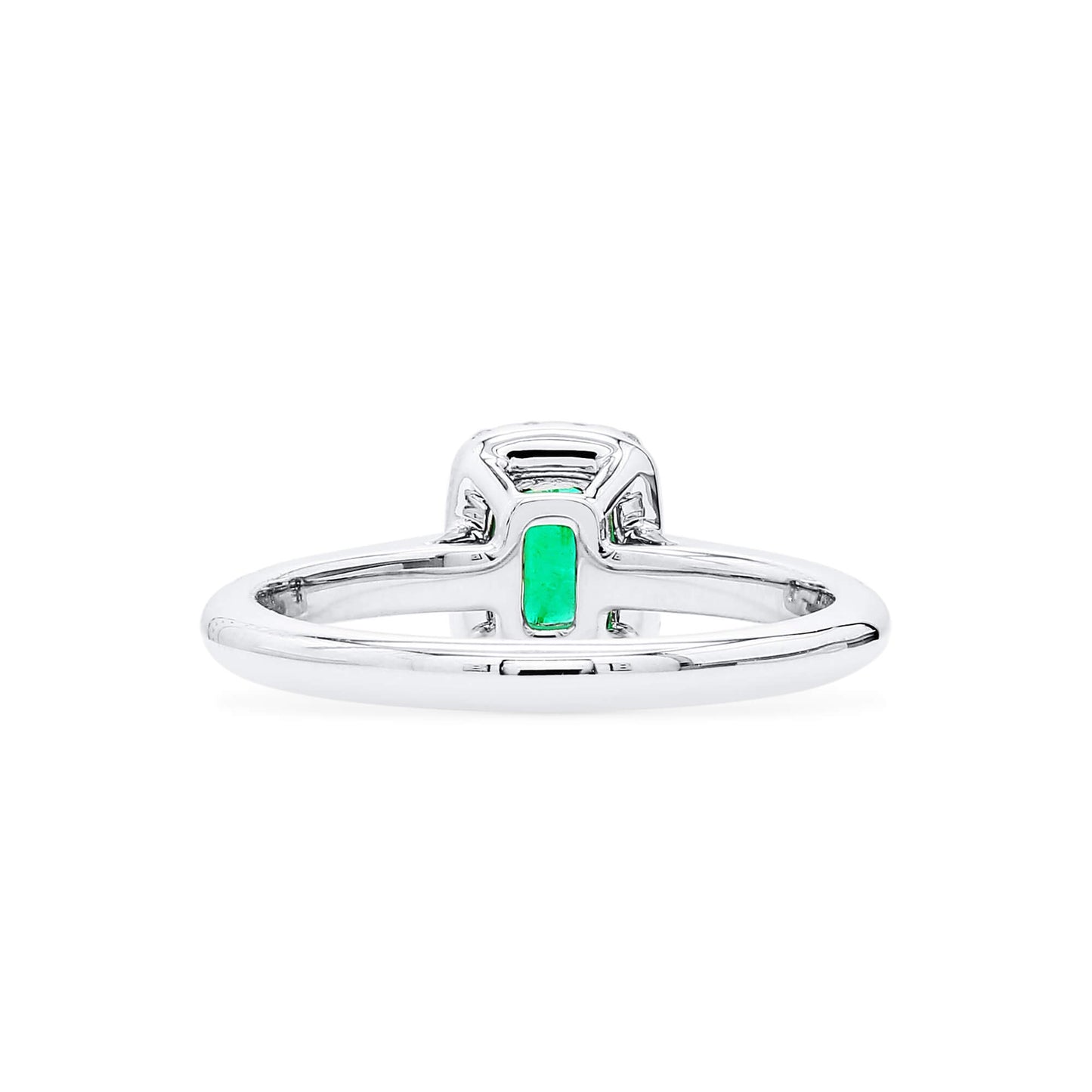 Natural Vivid Green Colombian Emerald Halo Ring, 18K White Gold, Radiant Shape, 0.62 Ct. TW