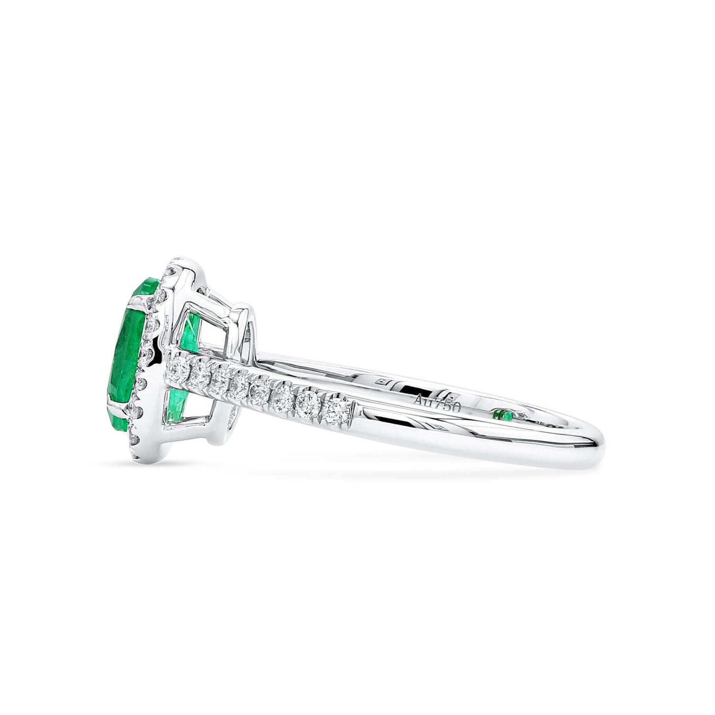 Natural Vivid Green Colombian Emerald Halo Ring, 18K White Gold, Oval Shape, 1.27 Ct. TW