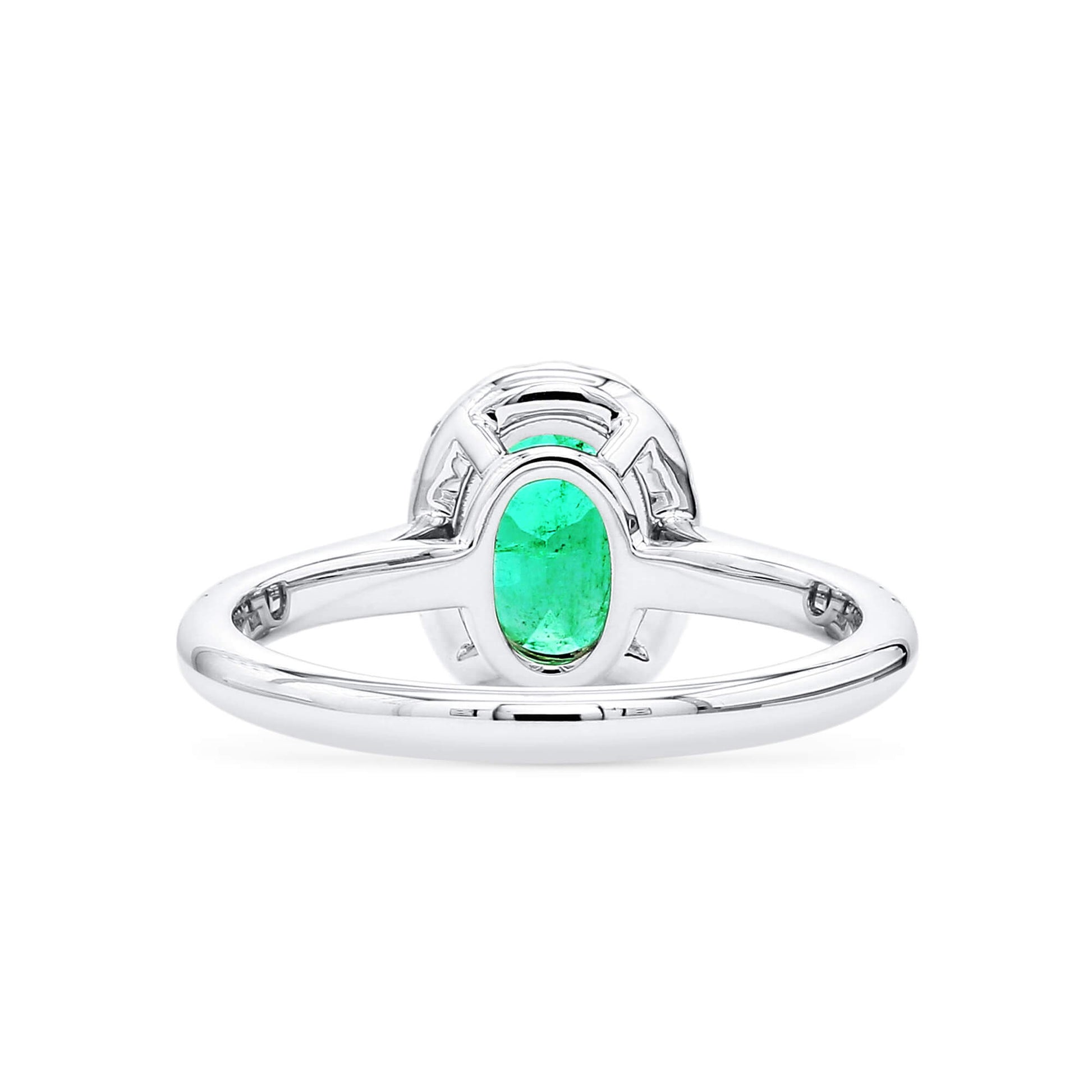 Natural Vivid Green Colombian Emerald Halo Ring, 18K White Gold, Oval Shape, 1.27 Ct. TW