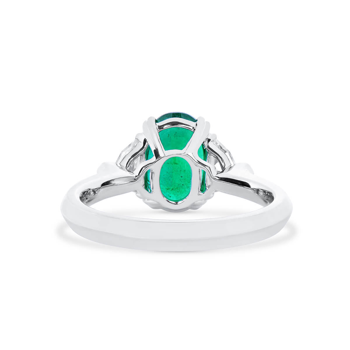 Natural Vivid Green Himalayan Mountains Emerald Three Stone Ring, 18K White Gold, Oval Shape, 2.27 Ct. TW