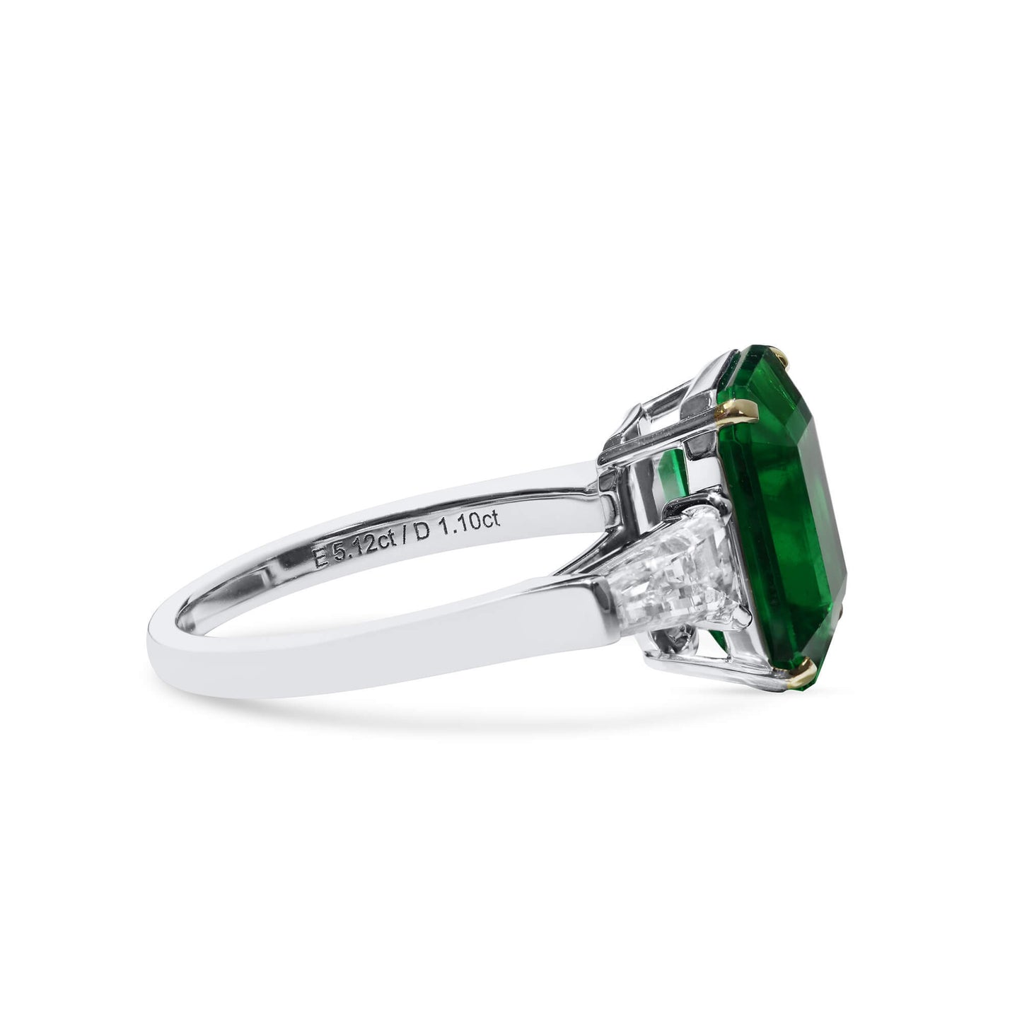 Natural Vivid Green Zambian Emerald Three Stone Ring, 18K White Gold, Cushion Shape, 6.22 Ct. TW