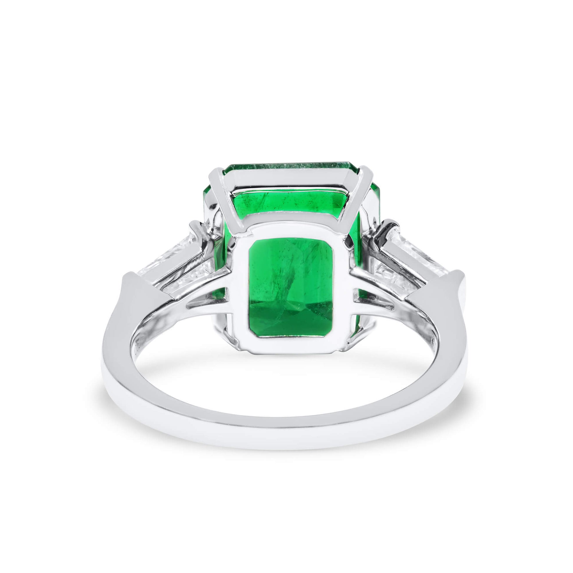 Natural Vivid Green Zambian Emerald Three Stone Ring, 18K White Gold, Cushion Shape, 6.22 Ct. TW