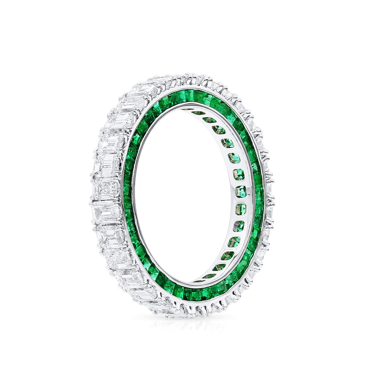 Natural Diamond Full Eternity Ring, 18K White Gold, Baguette Shape, 5.66 Ct. TW