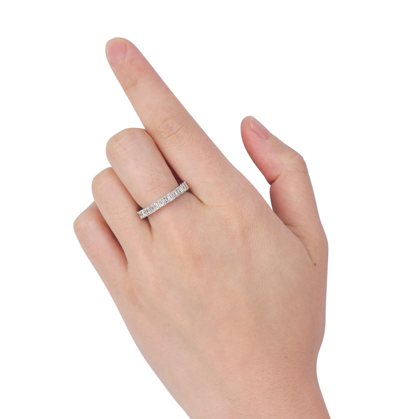 Natural Diamond Full Eternity Ring, 18K White Gold, Baguette Shape, 5.66 Ct. TW