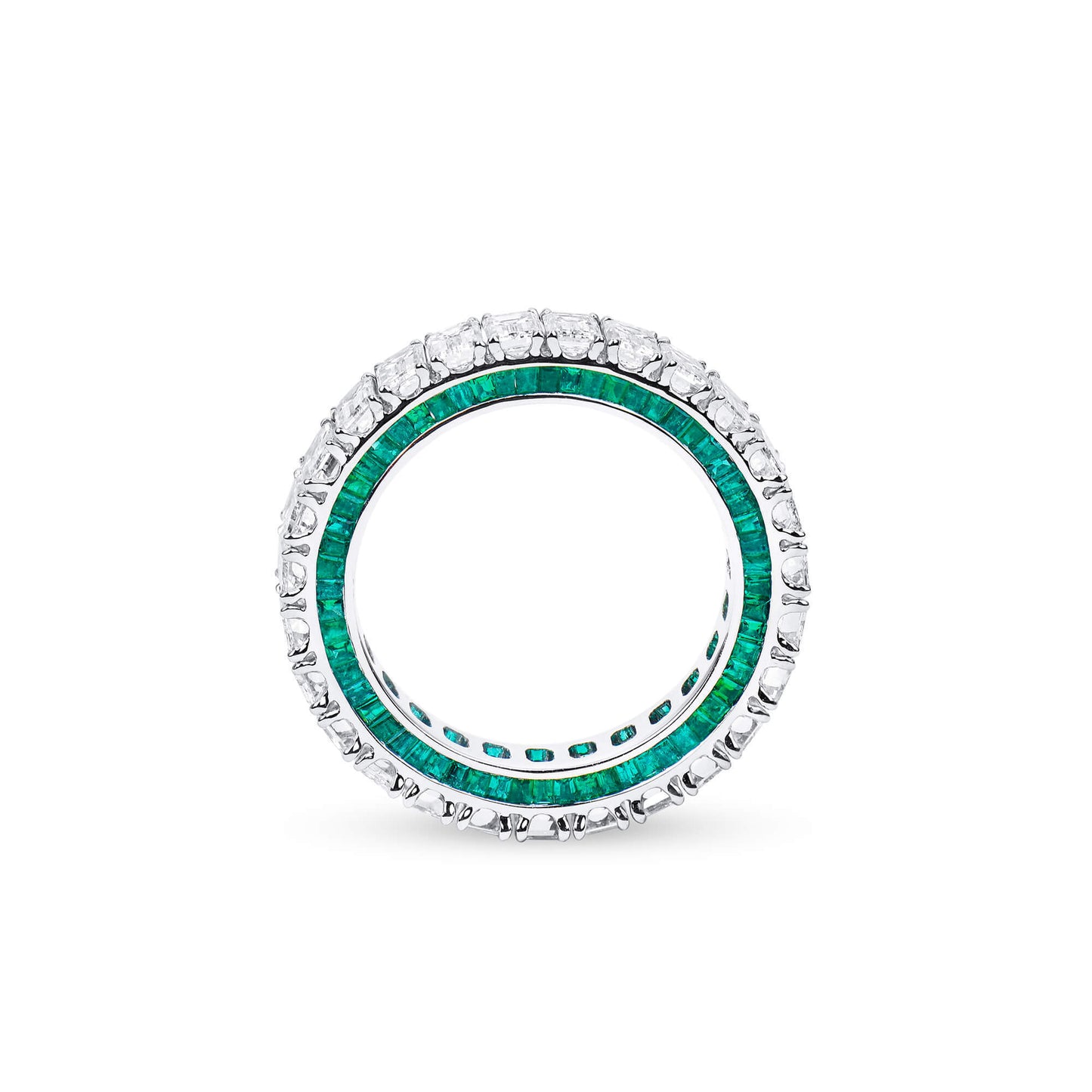 טבעת יהלום טבעית, זהב לבן 18 קראט, חיתוך אמרלד, 7.13 קראט