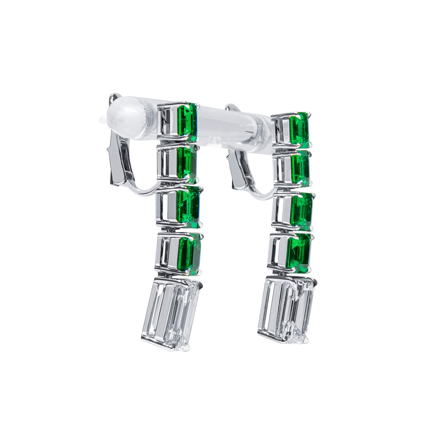 Natural Diamond & Emerald Drop Earrings, 18K White Gold, Emerald Shape, 8.04 Ct. TW