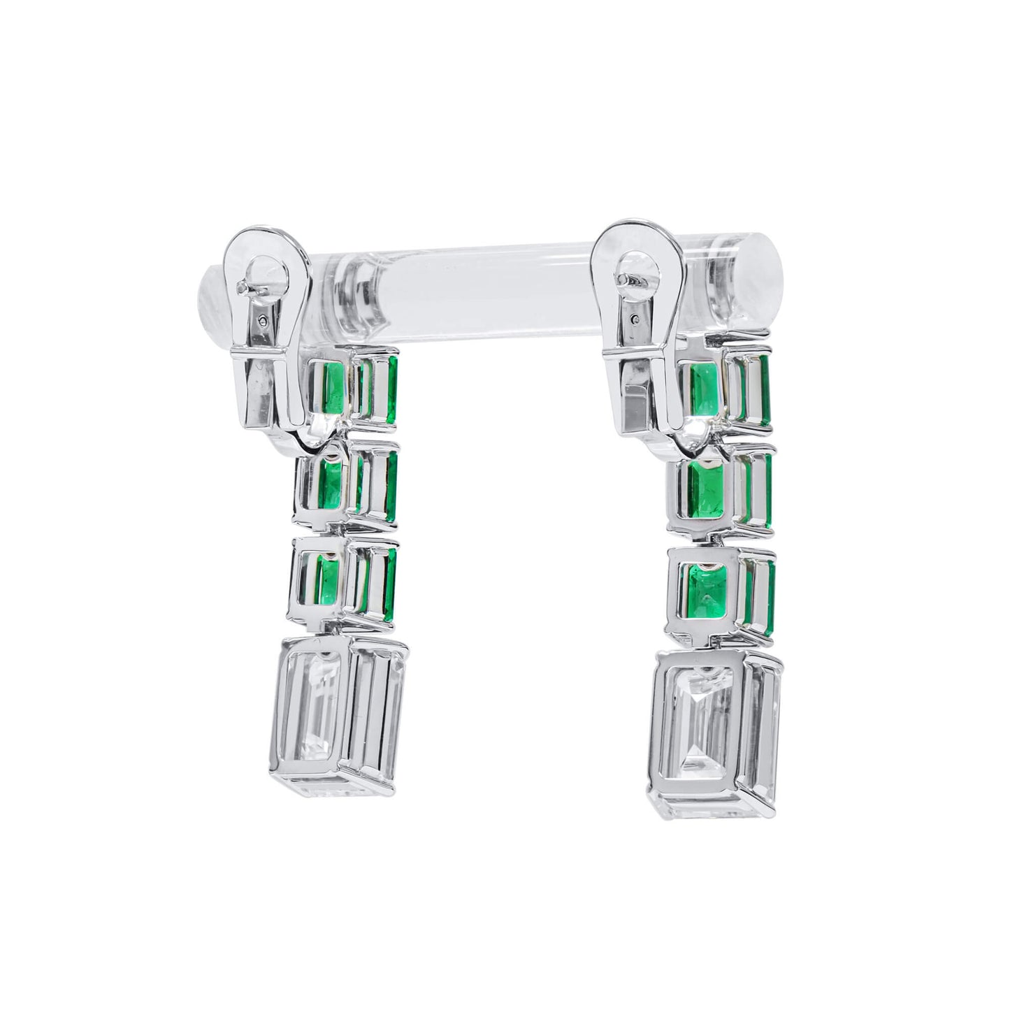 Natural Diamond & Emerald Drop Earrings, 18K White Gold, Emerald Shape, 8.04 Ct. TW