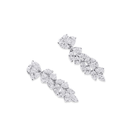 Natural 6.28 Ct. Marquise & Pear-Cut Diamond Drop Earrings, 18K White Gold