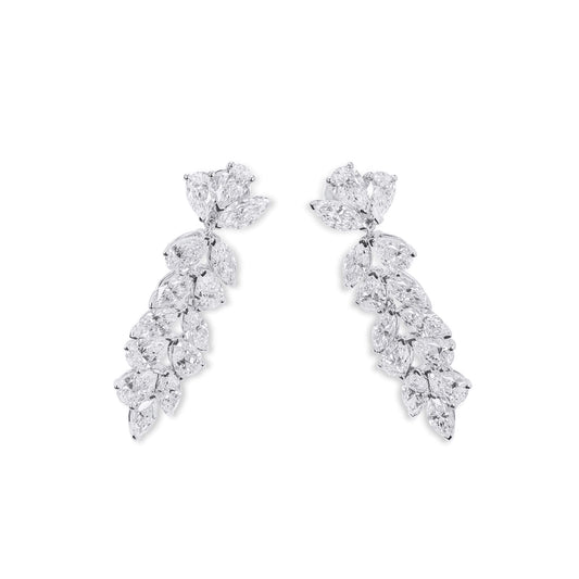 Natural 6.28 Ct. Marquise & Pear-Cut Diamond Drop Earrings, 18K White Gold
