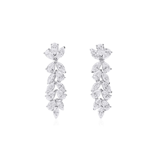 Natural 6.28 Ct. Marquise & Pear-Cut Diamond Drop Earrings, 18K White Gold