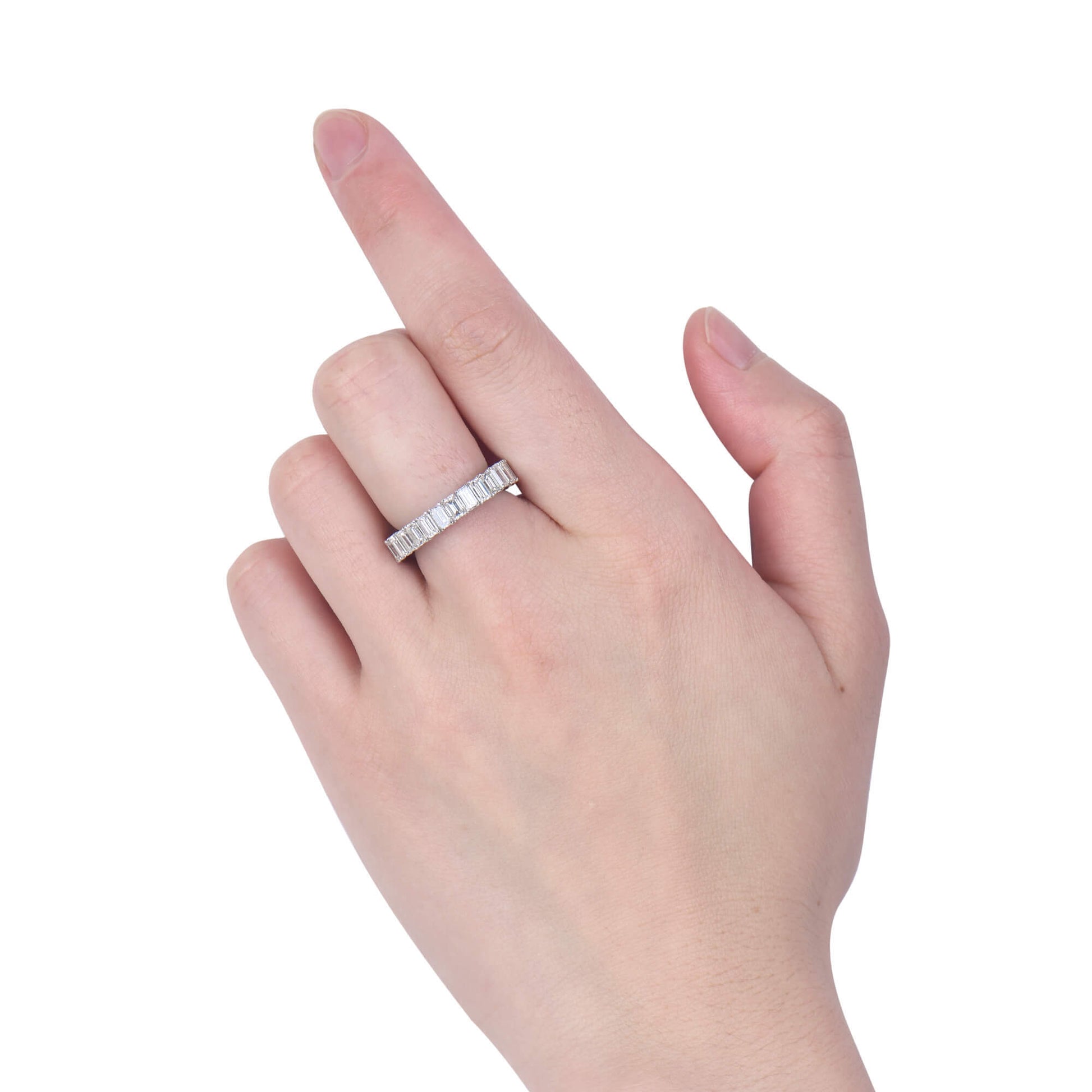 טבעת יהלום טבעית, זהב לבן 18 קראט, חיתוך אמרלד, 6.46 קראט