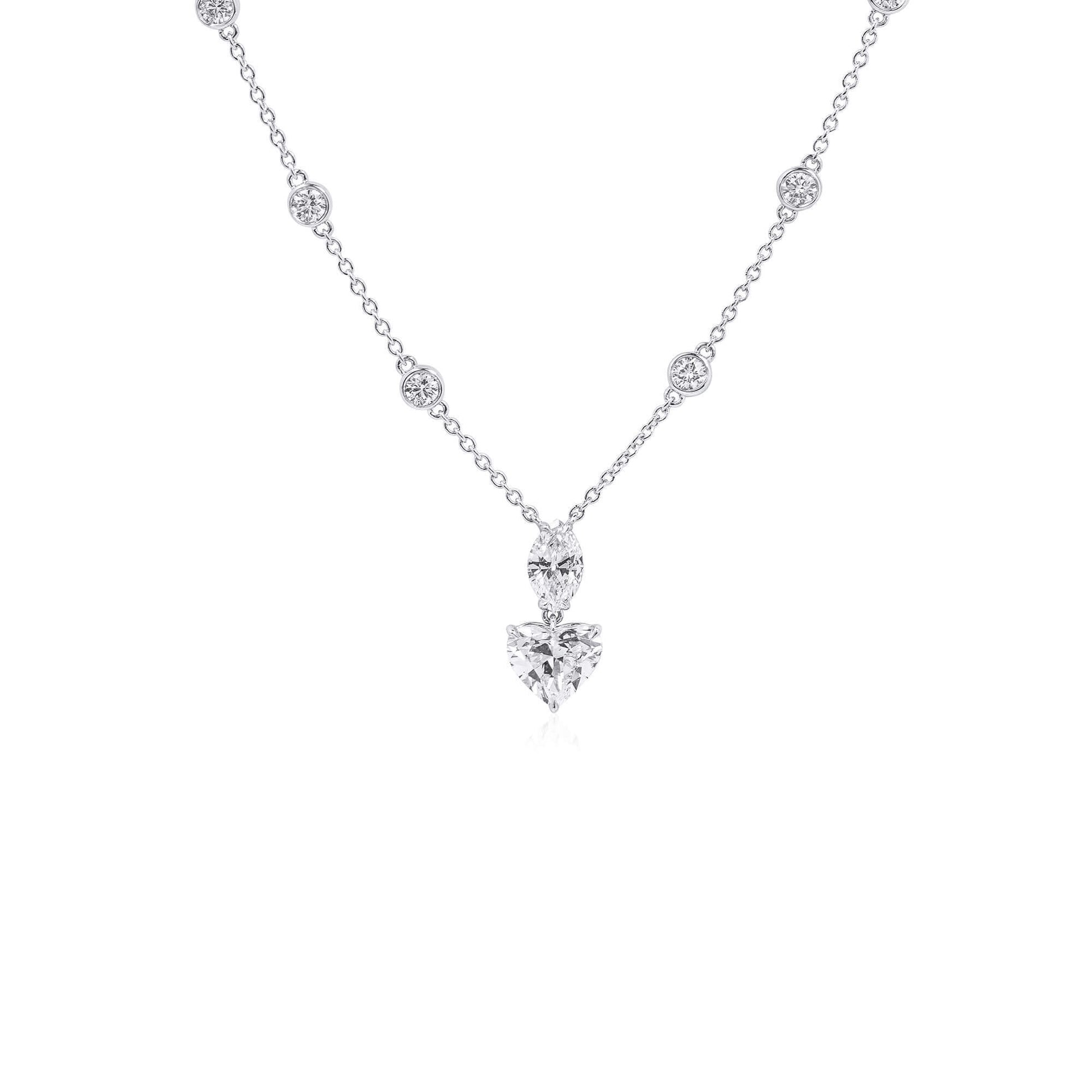 天然钻石项链，18K白金，心形，2.52克拉总重