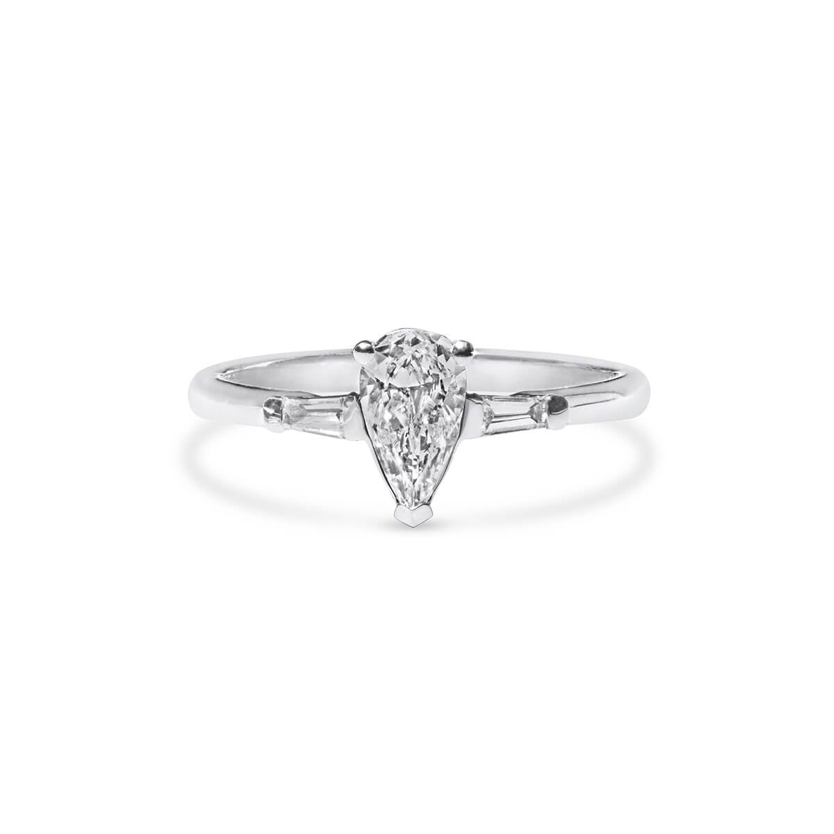 Natural Diamond Three Stone Ring, 18K White Gold, Pear Shape, 0.63 Ct. TW
