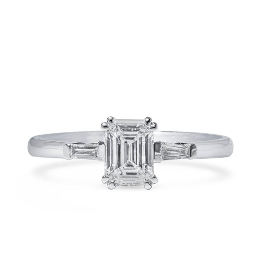 白钻戒指，总重0.87克拉，祖母绿形，GIA认证