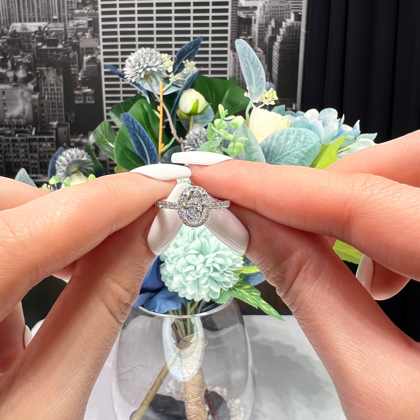 טבעת יהלום לבן, 1.01 קראט (1.21 קראט TW), צורה אליפסה, 6411692982 