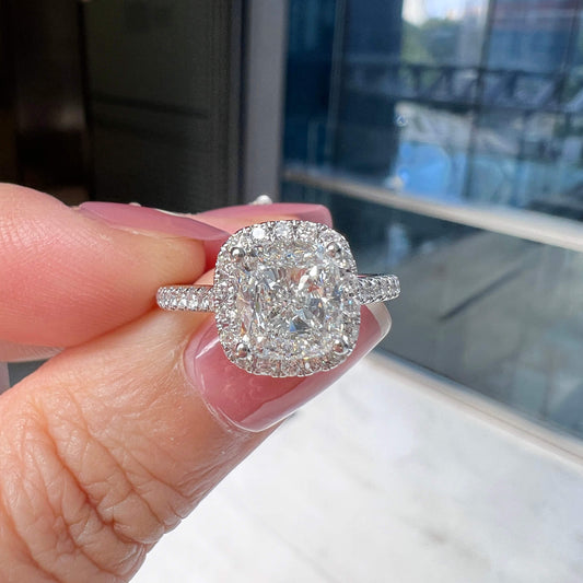 טבעת יהלום לבן, 2.32 קראט TW, צורת כרית, מוסמכת GIA