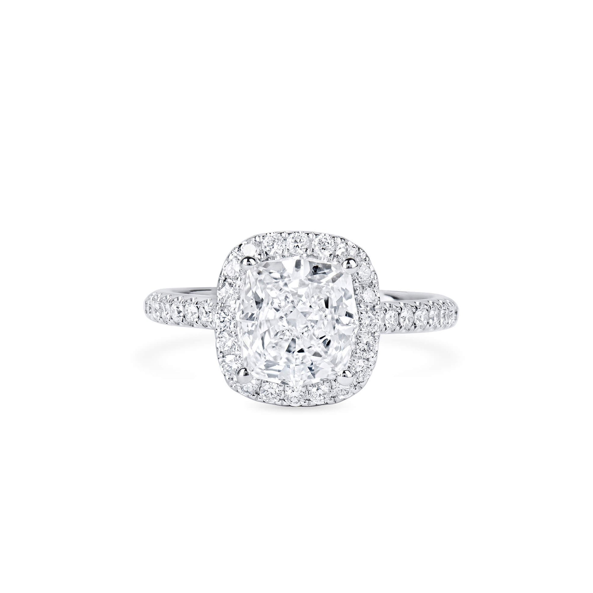 Natural Diamond Halo Ring, 18K White Gold, Cushion Shape, 2.45 Ct. TW