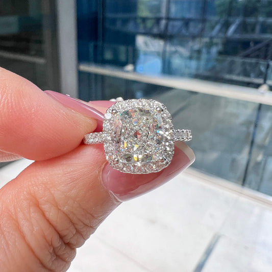 טבעת יהלום לבן, 2.45 קראט TW, צורת כרית, מוסמכת GIA 