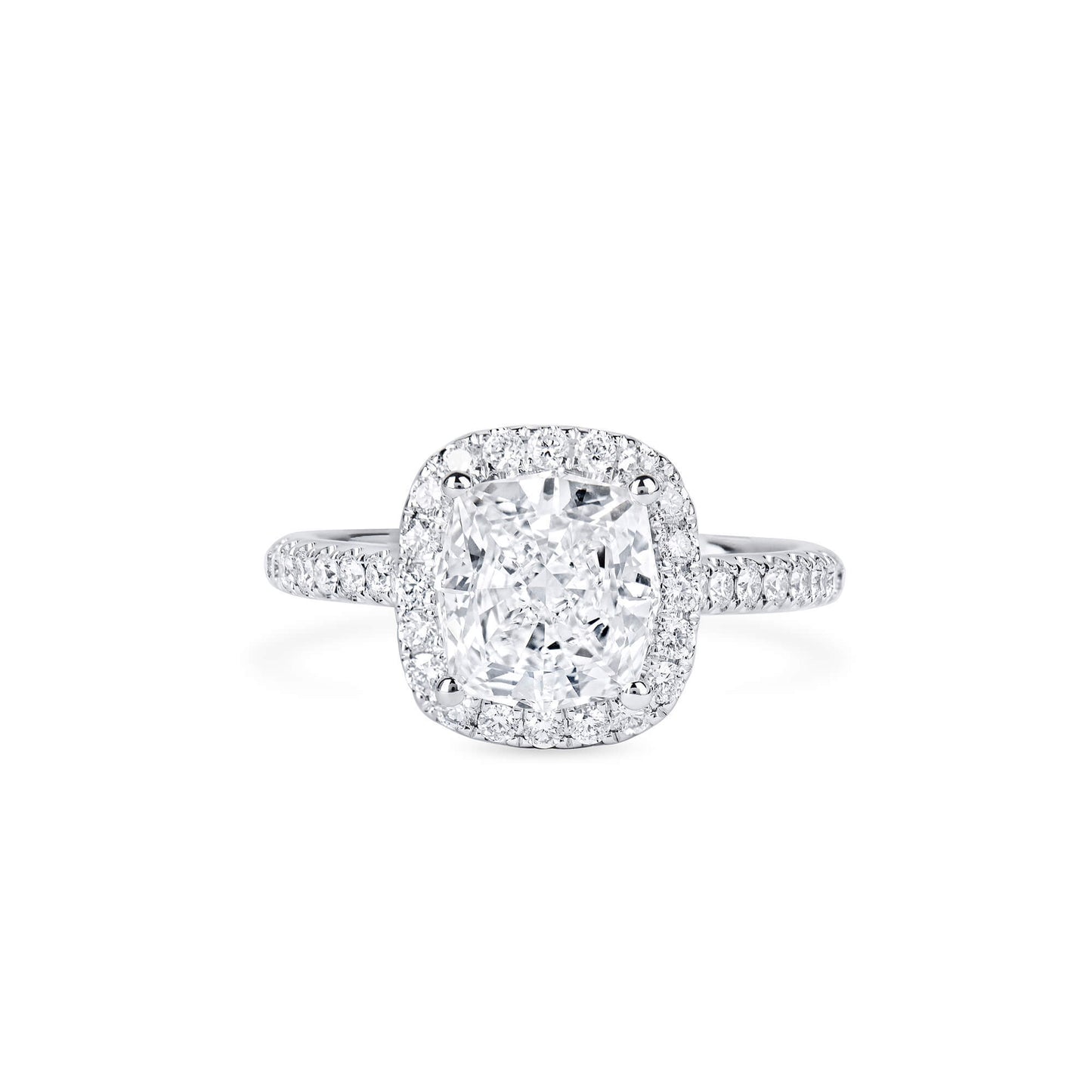 Natural Diamond Halo Ring, 18K White Gold, Cushion Shape, 2.45 Ct. TW