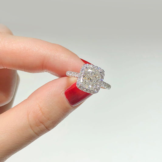 טבעת יהלום לבן, 2.54 קראט TW, צורת כרית, מוסמכת GIA