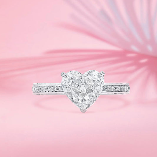 טבעת יהלום לבן, 2.70 קראט. TW, צורת לב, מוסמכת GIA