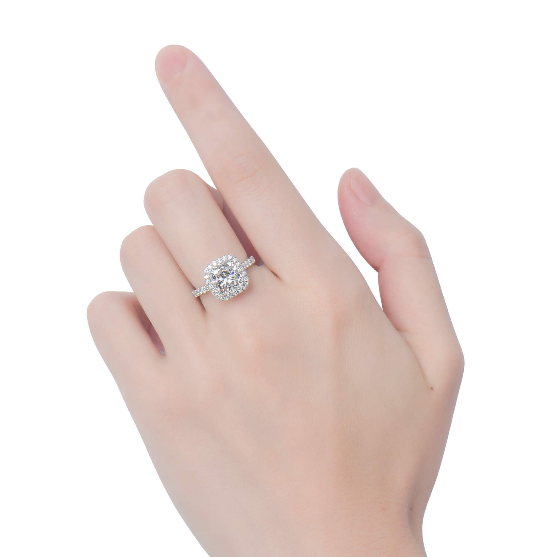 Natural Diamond Halo Ring, 18K White Gold, Cushion Shape, 3.64 Ct. TW