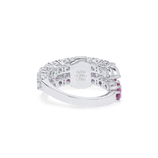 Natural Diamond & Ruby Half Eternity Ring, 18K White Gold, 3.76 Ct. TW