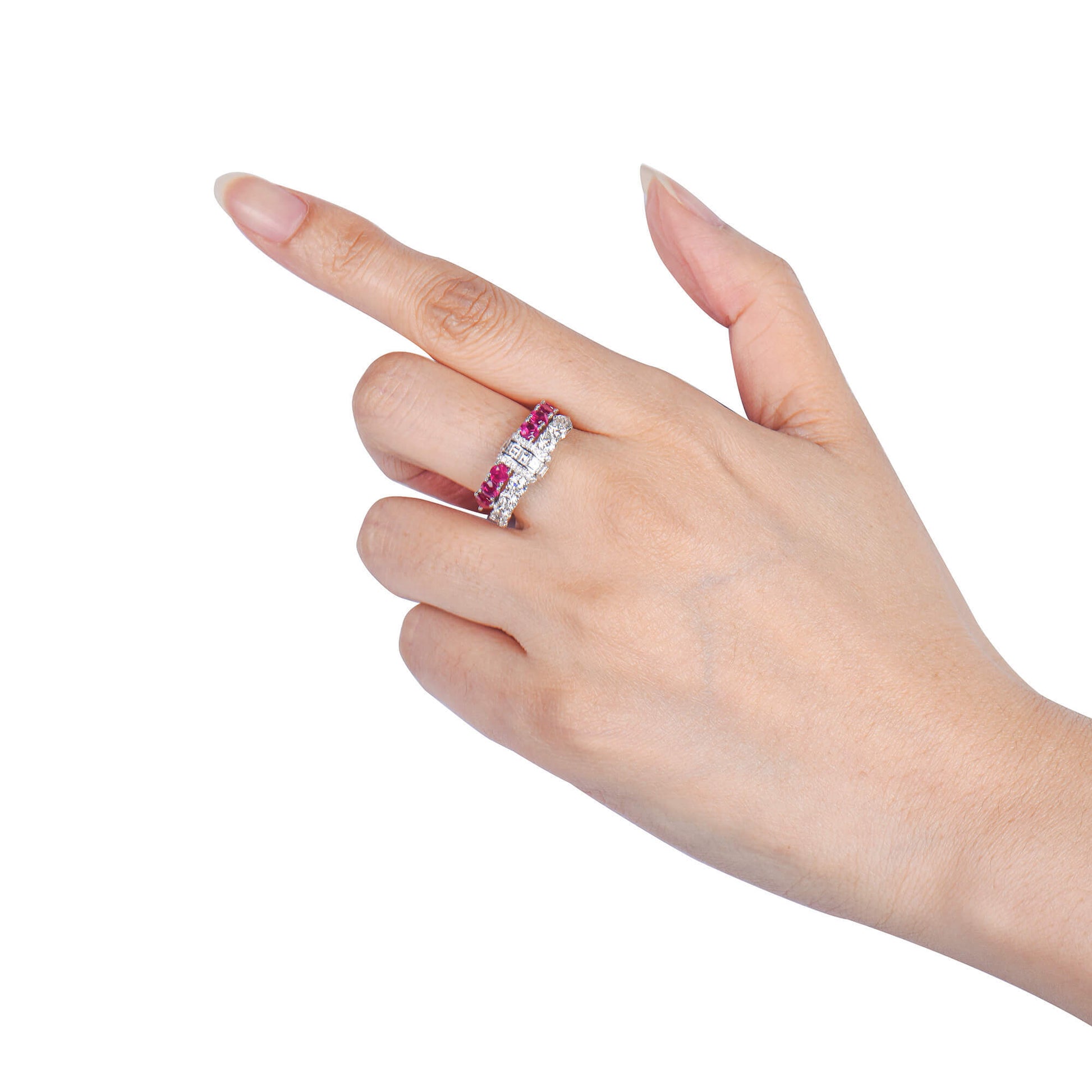 Natural Diamond & Ruby Half Eternity Ring, 18K White Gold, 3.76 Ct. TW