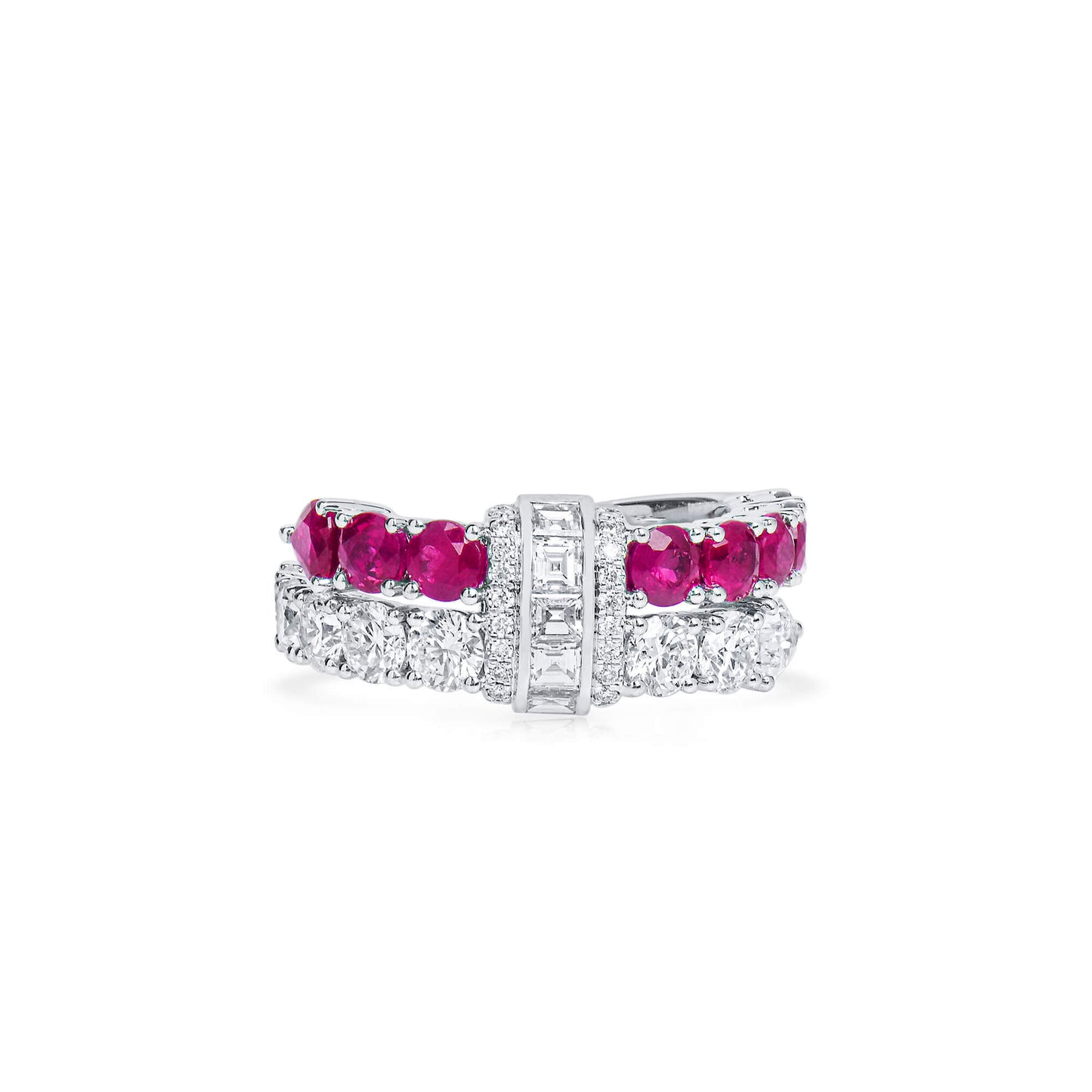 Natural Diamond & Ruby Half Eternity Ring, 18K White Gold, 3.76 Ct. TW