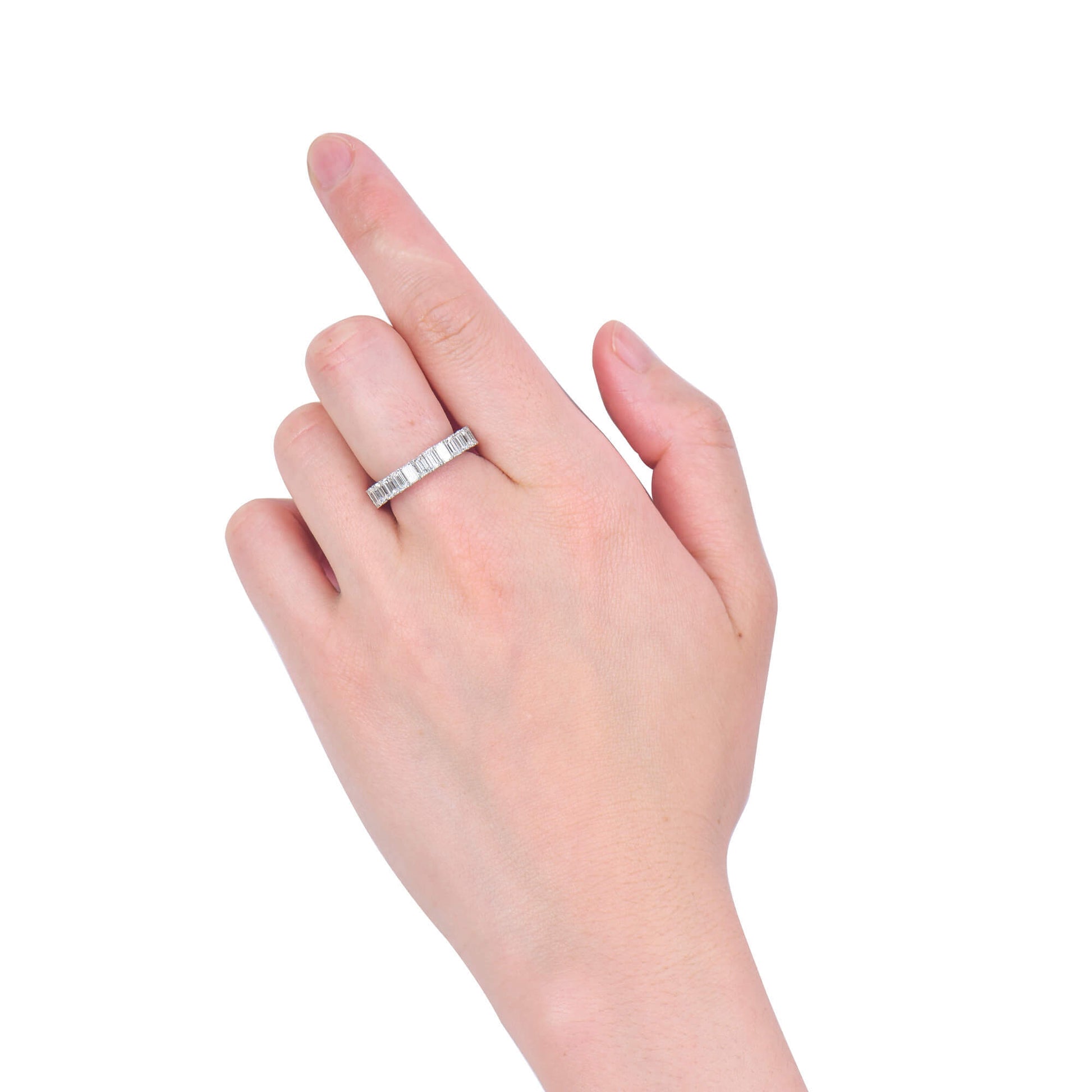 טבעת יהלום טבעית, זהב לבן 18 קראט, חיתוך אמרלד, 6.46 קראט