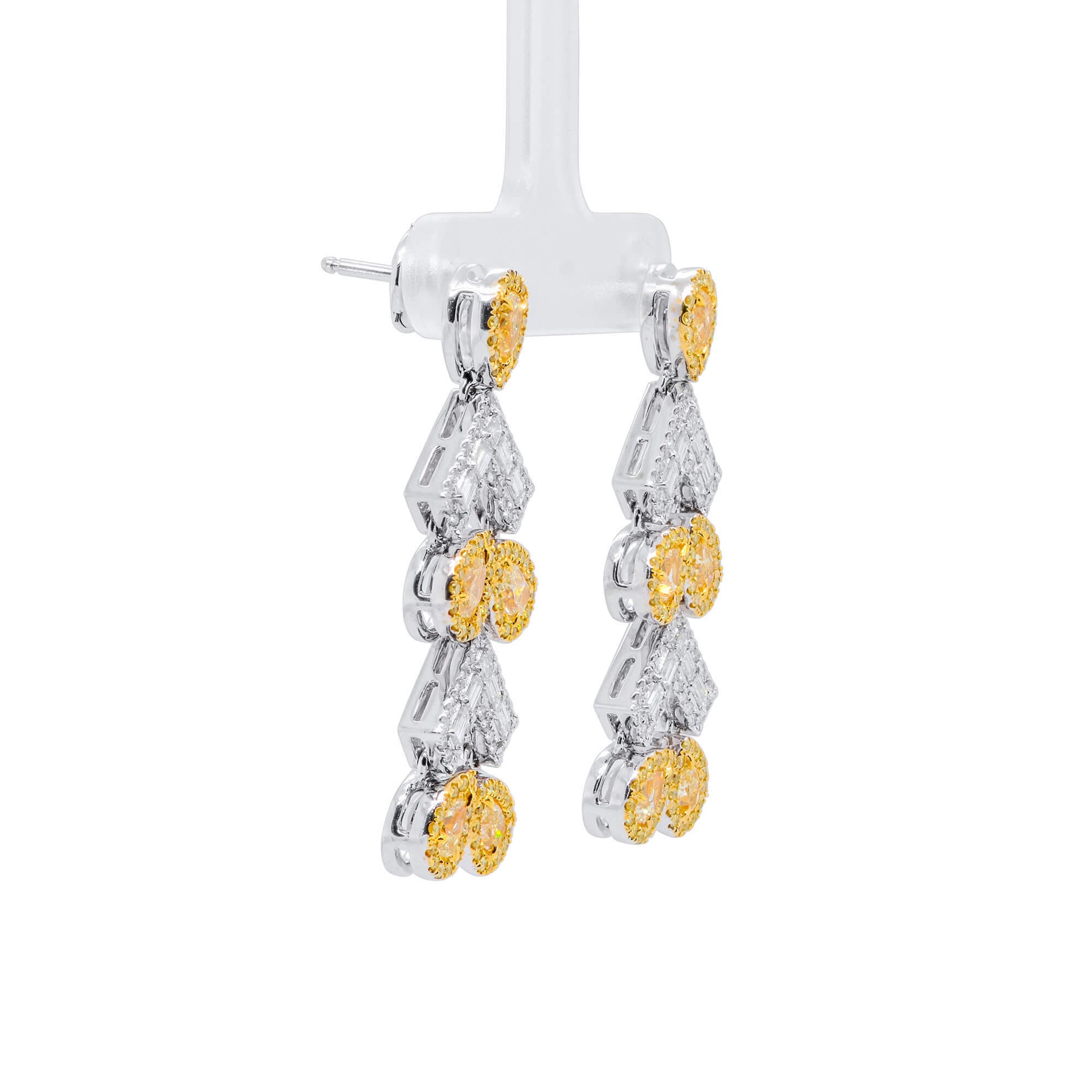 Natural Fancy Yellow Diamond Drop Earrings, 18K White Gold, Pear Shape, 4.58 Ct. TW