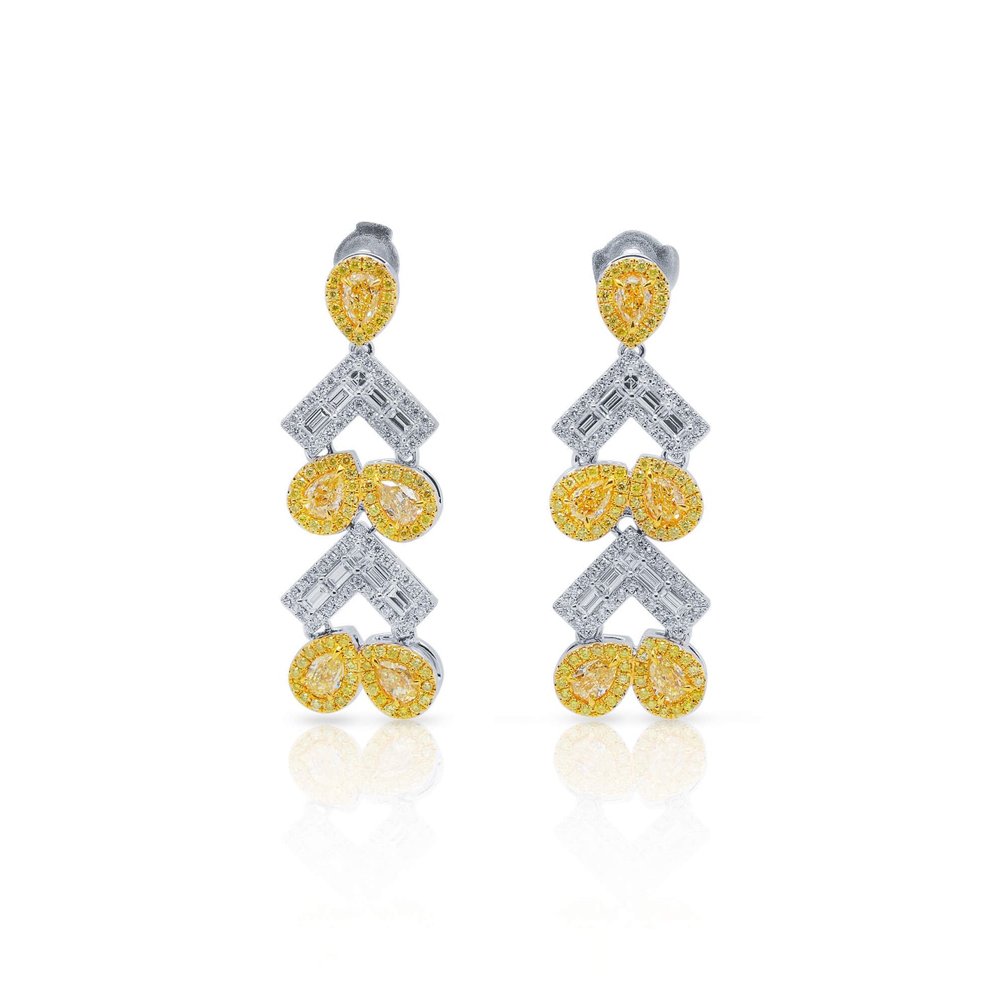 Natural Fancy Yellow Diamond Drop Earrings, 18K White Gold, Pear Shape, 4.58 Ct. TW