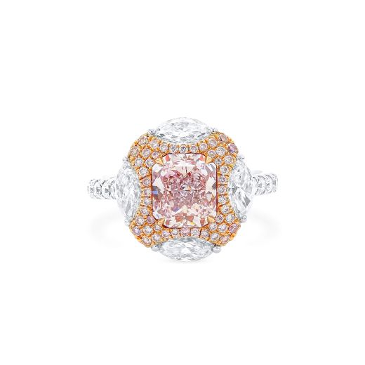  呈紫色的 粉色 钻石 戒指, 1.73 重量 (3.41 克拉 总重), 枕型 形状, GIA 认证, 2171367545
