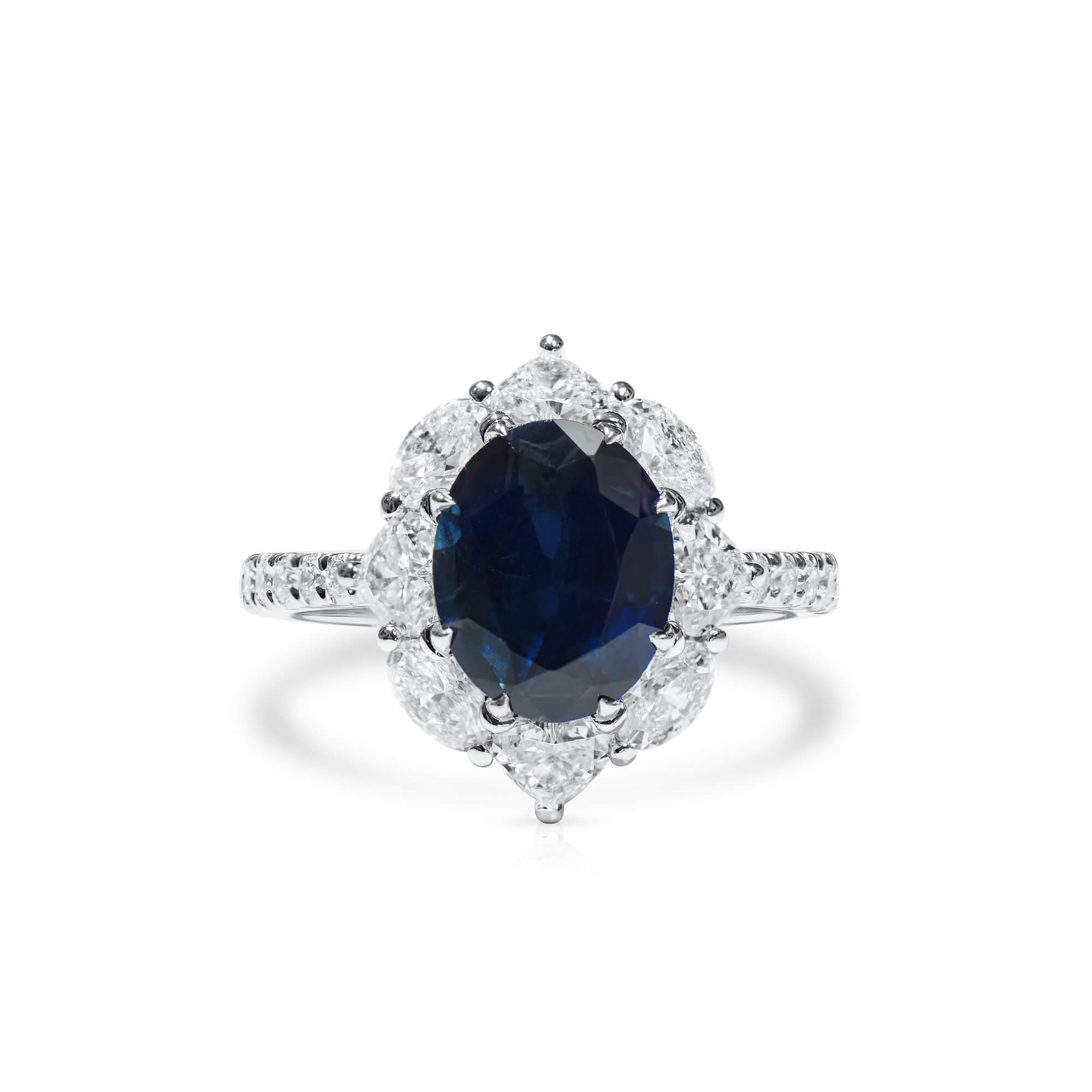 天然Blue 蓝宝石戒指, 3.37 重量(5.19 克拉总重), 无烧